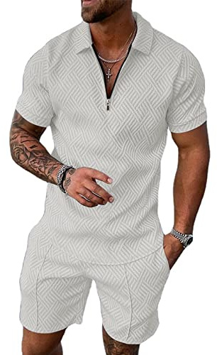 Fastkoala Herrkläder Kostym Set 2 delar pikétröja och kort träningsoverall träningskläder sweatsuits