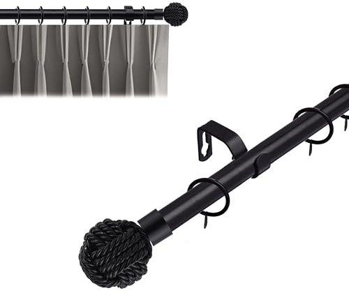 Lister Cartwright 19 mm Extendable Metal Curtain Poles Rods Voile Easy Fitting - Black (Knotted Finials, 210-360 cm)