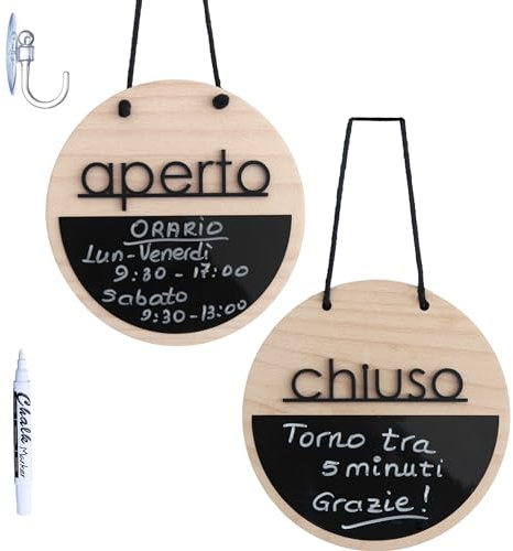 Smile BB - Cartello Aperto Chiuso con Lavagna e Legno Naturale per Negozi e Imprese, Cartello Orari di Apertura