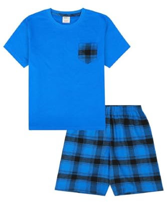 Pyjama court à carreaux écossais pour garçon Bleu, bleu, 12-13 ans