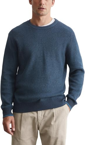 Marc O'Polo Herren Strickpullover mit Rundhalsausschnitt Langarm, Blau (Dark Navy), L