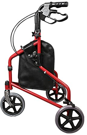Rollator mit 3 Rädern, leicht und faltbar, für Senioren, ältere Menschen, Karbonstahlrohr, zusammenklappbar, 3 Räder mit feststellbaren Bremsen und Tragetasche, aufrechter Rollator, höhenverstellbar,