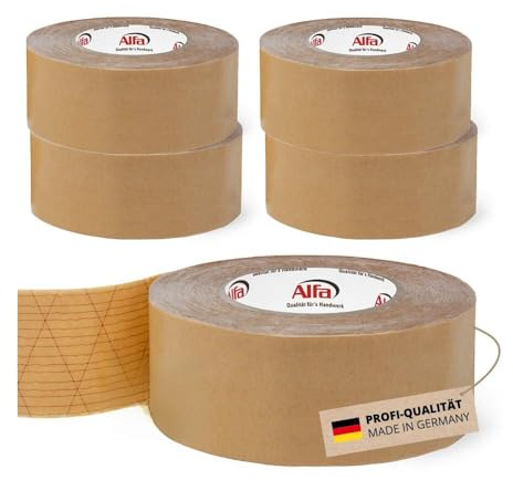 Alfa 5x StrongTac 50 mm x 50 m – Extra starkes Montageklebeband (250 m) | Profi-Qualität - Sehr hoher Klebstoffauftrag - Doppelseitig aggressiv klebend - Hohe Weichmacher- und Alterungsbeständigkeit
