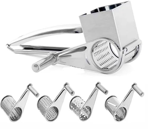 Râpe à Fromage Rotative En Acier Inoxydable Avec 4 Têtes De Rabot Et Support, Râpe à Fromage Avec Manivelle Pour Parmesan, Légumes, Chocolat, Noix, Ail, Gingembre