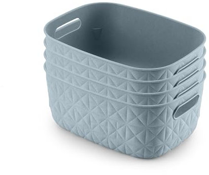 CURVER Softex 4x 4L Storage Baskets, 100 percent Recycled Material, Lightweight, For Bathroom, Living Room, Kitchen, Teal