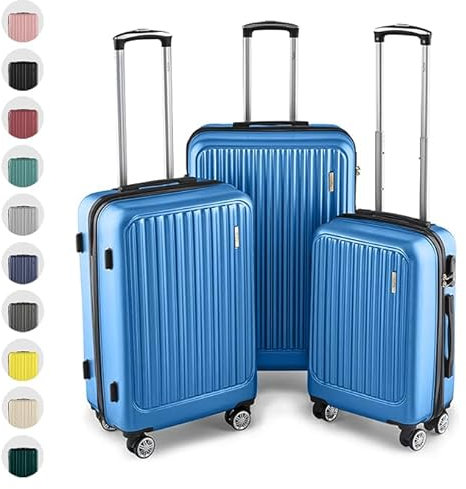 Easy Move ABS Hartschalenkoffer - Ergonomisch & Sicher - Trolley Koffer Set 3-teilig mit 360° Rädern, Zahlen-Schloss - Rollkoffer, Reisekoffer (Light Blue, Kofferset)