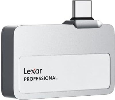 Lexar Professional Go 1TB Portable SSD, Ultracompatto, Supporta Apple ProRes, fino a 1050 MB/s in Lettura, USB 3.2 Gen 2, IP65 Resistente a Polvere e Acqua, per iPhone 15/16 Pro, Argento
