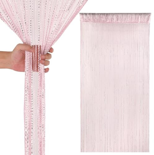Trimming Shop Rideaux à fils pailletés - Rideaux décoratifs à franges et toiles de fond pour mariages, fêtes et célébrations - Paravent de fenêtre - 2 m x 1 m - Rose layette