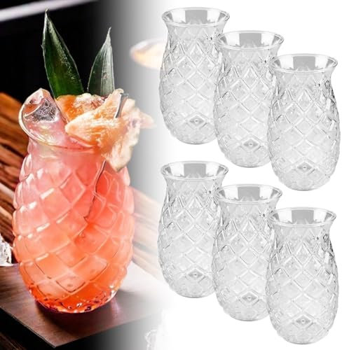SPORWAY 6 Stück Ananas Gläser: 400ml Klares Cocktailbecher mit Ananas-Relief, Wiederverwendbar Partygläser, Saftgläser, Longdrinkgläser Transparent im Sommer perfekt für zu Hause, Restaurants und Part