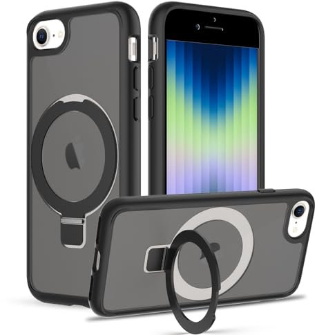 EUMADOVE for iPhone SE 3rd & 2nd Gen & 8/7 Case [Compatible with Magsafe] Translucent Matte Phone Cover, [10 FT Military Grade Drop Protection] Slim Durable (Black Bracket, iPhone SE2/SE3/8/7)