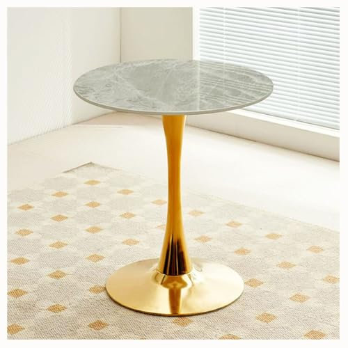 Moderner runder Esstisch aus Marmor mit goldenem Tulpensockel, kleiner Balkontisch für den Außenbereich, lässiges Esszimmer, Steinplatten-Design (Größe: 50 cm, Farbe: 2)