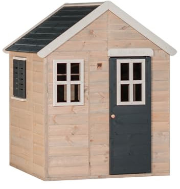 Wendi Toys M18G Wooden Playhouse for Kids Outdoor with Functional Shutters & 3 Windows, 120x120x155 cm, Grey, Crafted from Wood – Outdoor Play Equipment, Garden Play Equipment for Kids