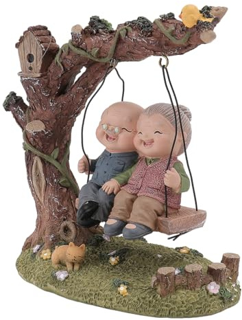 Cabilock Loving Elderly Couple Figurines Elderly Miniature Statue Willow Tree Couple Figurines for Valentine's Day Wedding Anniversary Home Birthday Decoration Present for Parents Grandparents