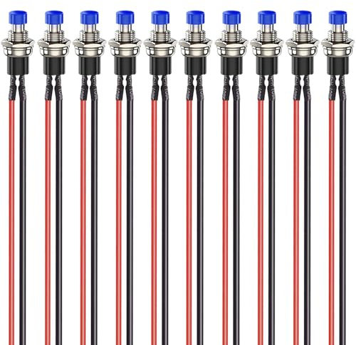 Gebildet 10Stück 7 mm 3V-6V-12V-24V-230V/1A Vorverdrahteter Mini-Taster, SPST Normal offen EIN/AUS 2-poliger runder Knopf für Modelleisenbahn-Hobby (blau)