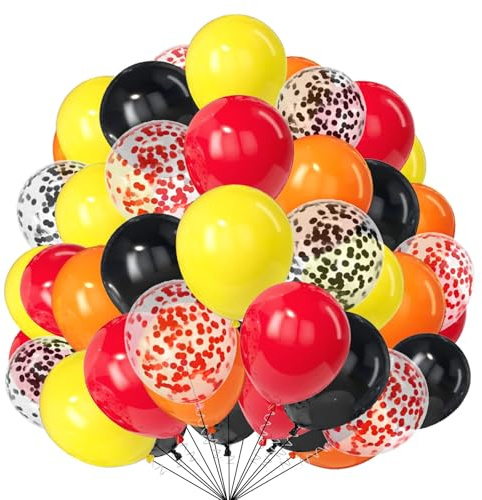 Bunte Latex-Luftballons, 25,4 cm, Schwarz, Orange, Gelb, Rot, 50 Stück, mit Konfetti-Ballons für Bauauto, Monster-Truck, Maus, Motto-Party, Dekoration