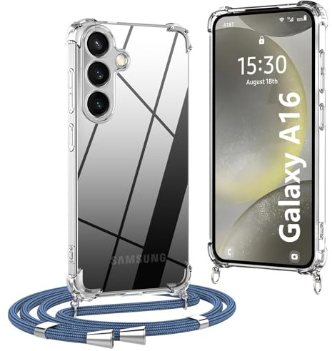 OLEPHY Handykette für Samsung Galaxy A16 5G/4G Hülle mit Band, Blau | Necklace Hülle mit Band, Handyhülle zum Umhängen, Soft Transparent Case mit Kordel, Stoßfeste Schutzhülle,