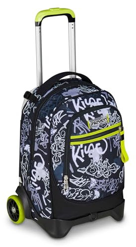 Seven Trolley Scuola New Tech, Grigio, 3 in 1, Triplo Uso, Zaino con Carrello Sganciabile e Crossover System, Viaggio, Bambino Ragazzo