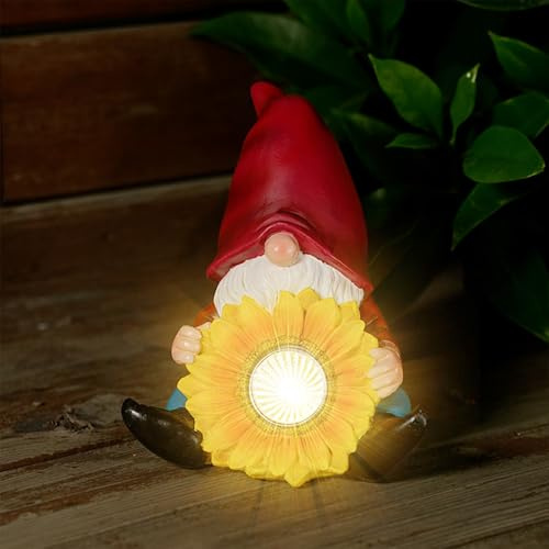 Gartendeko für Draußen Wetterfest, Solar Gartenzwerge für Außen Solar LED Solarleuchten Garten Zwerge mit Kürbis Wichtel Gartenfiguren Beleuchtet Gartenleuchten Gartendeko für Garten Balkon (A)