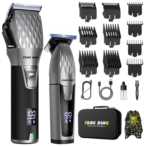 FADEKING® Ensemble tondeuse à cheveux et tondeuse professionnelle – 3000 mAh sans fil, tondeuse zéro écart, moteur 7000 tr/min, lames auto-affûtantes, étui de rangement – Parfait pour les
