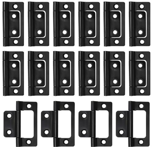 GYSRXS Lot de 16 charnières de porte pliantes - Petites charnières plates - Pivotantes à 360° - Pour portes en bois, fenêtres, armoires - 77 x 35 mm - Noir