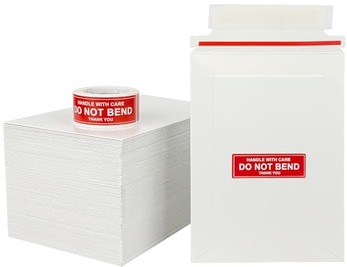 Neehows Versandumschläge aus Karton, 12,7 x 17,8 cm, für Foto-CD, Versandtaschen für Sammelkarten, mit Etiketten Do Not Bend, klein, flach, selbstklebend, Weiß, 100 Stück