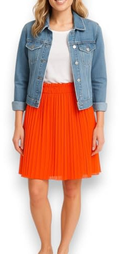 Plissee Rock Damen Midi Sommer – A-Linien Faltenrock mit Gummibund & Unterrock – Made in Italy – Knielanger Midirock (DE/NL/SE/PL, Alphanumerisch, Einheitsgröße, Regular, Regular, Orange)