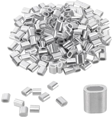 300 Stück Aluminiumhülsen Alu Klemme, 2mm Silber Aluminium Pressklemmen | CHUENKUK Metall Crimpschlaufe, Stahlseil Drahtseil Kabel, Feste Seilverbindung, Einfache Montage