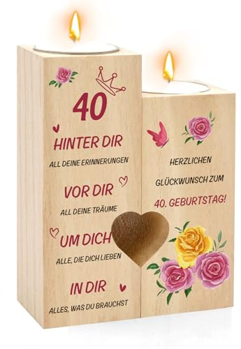 40 Geburtstag Frauen Geschenke zum 40 Geburtstag Frau Kerzenständer Holz Geburtstagskerze Teelichtbecher Geburtstagsgeschenk für Frauen Oma Mama Tante Schwester Weihnachten
