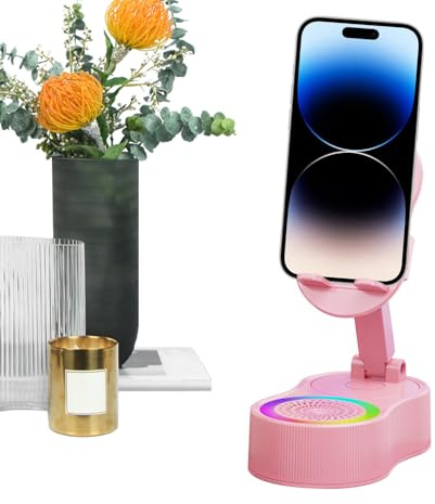 Induktionslautsprecher Für Telefon, Induktiver Ladestation mit Lichtsignal, Tablet-Halter Halterung Audio-Sockel für Aufnahme, Studentenzimmer, Urlaub, Schlafzimmer, Apartment, Direktübertragung,