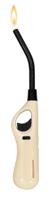 Flexible Refillable Candle Lighter – Long Bendy Nozzle Gas Lighter for Candles, BBQ, Grill, Fireplace & Kitchen – Adjustable Windproof Flame, Safety Lock, Ergonomic Handle, Reusable (WHITE)