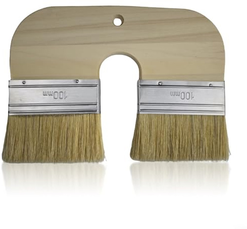 CWOQOCW Cepillo de pintura Limewash de cerdas naturales, cerdas naturales en forma de U, con cabezales dobles de 100 mm para lavado de cal en ladrillo y paredes interiores