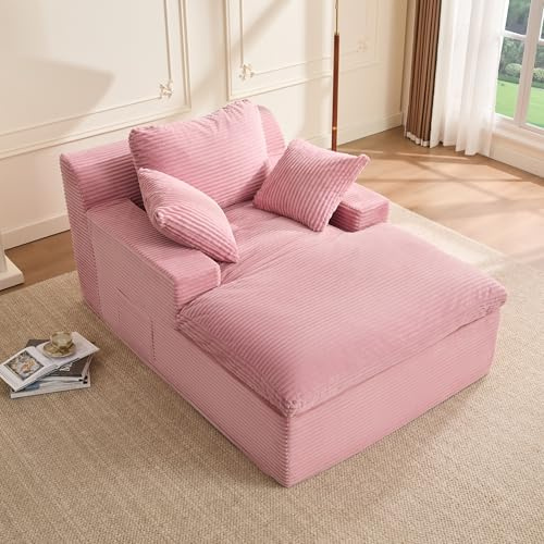 Litbird 160 cm Chaiselongue Loungesofa, Boneless Bodensofa & Schlafsofa mit Schlaffunktion, Platzsparendes Cloud Sofa mit Armlehnen für Wohnzimmer, Kein Aufbau Erforderlich,Rosa