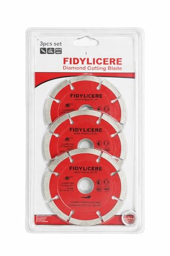 Fidylicere 3 Pack Segmented 115mm Diamond Cutting Disc- Dry Cutting Grinder Discs- Ideal Cutting Disc for Granite, Brick, Mansory, Concrete, Stone & DIY Projects - Size 115mm x 1.9mm x 10 x 22.23 mm