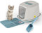 CAT CENTRE Medium Blue Hooded Kitten Litter Tray +Waste Scoop +Tray Mat Set Carbon Filter Small Cat Toilet Pet Box Loo Pan Starter Pack Portable Swing Flap Door Carry Handle Galaxy Easy Cleaning
