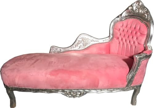 Casa Padrino Barock Chaiselongue Rosa/Silber - Möbel Liege Recamiere Wohnzimmer