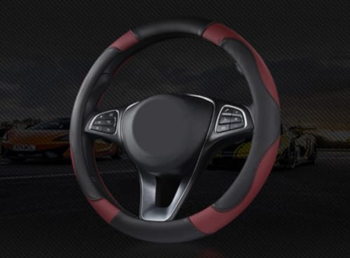 Istn Unisex Sport Stil Kontrast Farbe rutschfeste Schweiß Gute atmungsaktive PU Kunstleder 38 cm Auto Lenkrad Abdeckung (Weinrot)