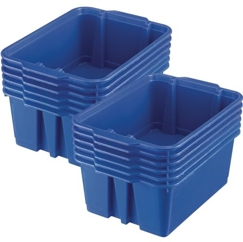 Really Good Stuff Stackable Plastic Book and Organizer Bins for Classroom or Home Use – Sturdy, Colored Plastic Baskets (Set of 12)
