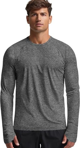 Moisture Wicking T Shirt Mens Long Sleeve Technical(Marled Charcoal,S)