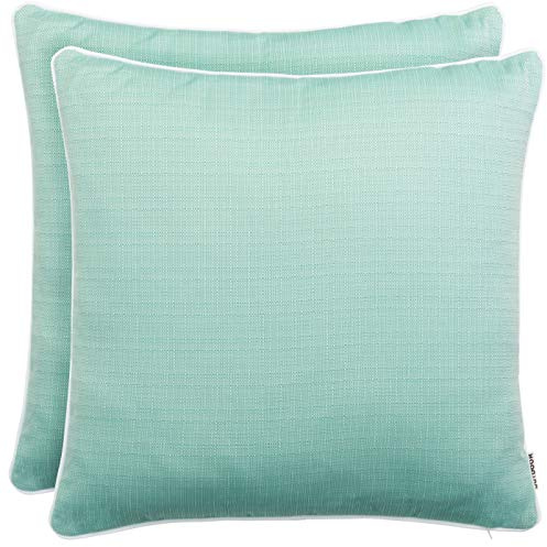 Brandsseller 2er Set Outdoor Kissen 45x45 cm – Wetterfeste Zierkissen mit Paspel in Walzoptik – Wasserabweisende Gartenkissen & Dekokissen für draußen – Sofakissen für Balkon & Terrasse - Mint