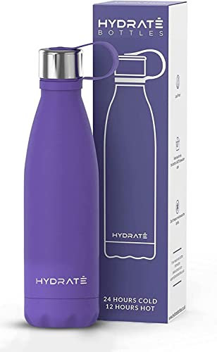 HYDRATE Super Insulated Stainless Steel Water Bottle - 500ml - Bpa Free Metal Water Bottle, Leakproof, Reusable Vacuum Drinking Thermos Flask - 24 Hours Cold & 12 Hours Hot