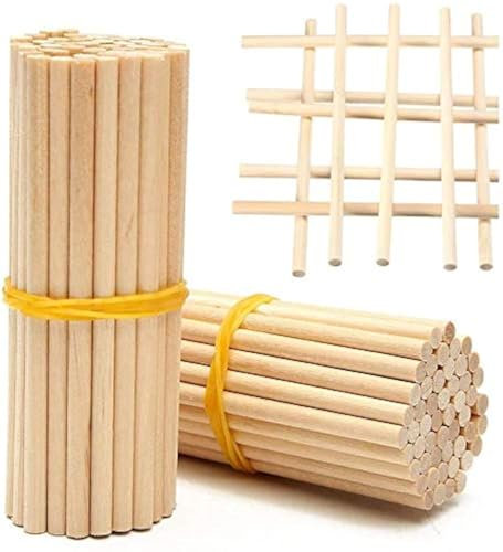 ProLeo Holzstäbe, Dübelstangen Holzdübel Rund Naturholz, 100 Stück Lange Holzstäbchen zum Basteln von Lebensmitteln, Lange Bambusstäbchen, 20 cm, Naturholzdübel mit 5mm Durchmesser