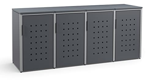 MEISTERBOX – 4er Mülltonnenbox Mülltonnenverkleidung mit Flachdach - 240L - Korpus & Dach Anthrazit/Pfosten Signalgrau
