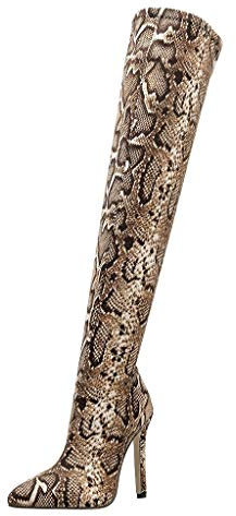 Stivali Alti Donna Stivali da Donna sopra Il Ginocchio Serpent Sexy Fashion Nightclub Scarpe con Tacco Alto (40,Marrone)