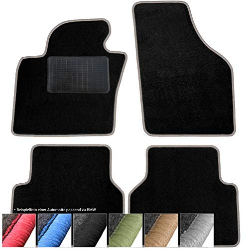 moto-MOLTICO Fußmatten Auto - Velours Autoteppiche passend für BMW 5er E39 (1996-2003) - 4-teiliges Set - Schwarze Automatten mit Grauen Ziernähten