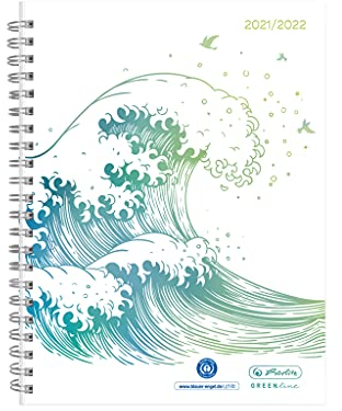 Herlitz 50034871 Schülerkalender 2021/2022, A5, Motiv: GREENline Welle, 1 Stück