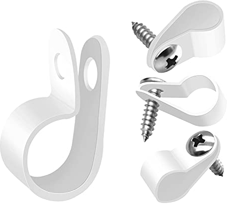 mankk 50 Stück 1,27 cm Lichtschlauch P-Stil Befestigungsclips Weiß Nylon Kunststoff Kabelschellen mit Edelstahl-Flachkopf-Kreuzschlitz-Schrauben, Verschlüsse für Kabelkanal M-030