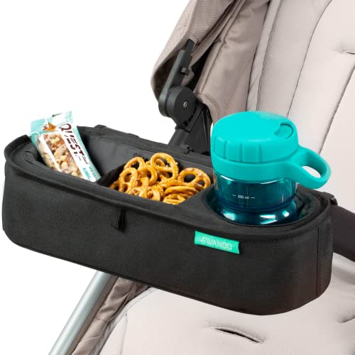 Universelles Kinderwagen-Tablett mit isoliertem Schnabeltassenhalter – verbesserter starrer Rahmen bleibt aufrecht – Exklusive rutschfeste Riemen, Fester Halt für Kinderwagen. Universelle Befestigung