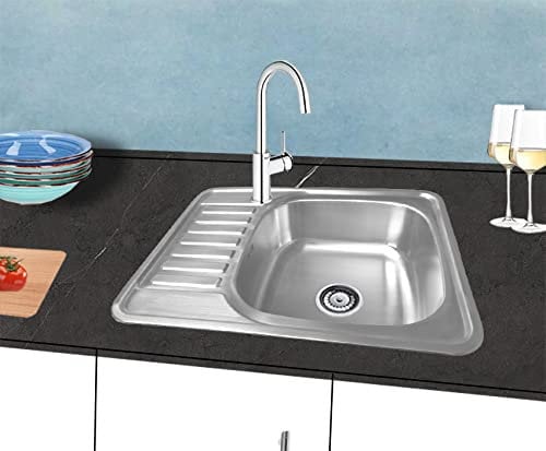 Omeere 65x50 Küchenspüle Edelstahl 304 0,8mm,Einbauspüle Edelstahl klein, Spülbecken Edelstahl eckig rund 1 Becken Spüle Ablage Camping klein