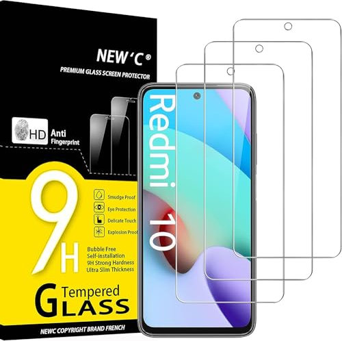 NEW'C 3 Piezas, Protector Pantalla para Xiaomi redmi 10, Cristal templado Antiarañazos, Antihuellas, Sin Burbujas, Dureza 9H, 0.33 mm Ultra Transparente, Ultra Resistente