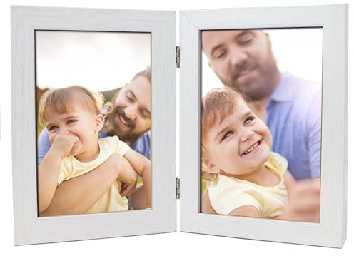 Double Photo Picture Frame 6 x 4, White, Holds 2 Photographs, Twin Hinged 6x4 10 x 15 cm White Frames 6x4 Photo Frames, 4x6 Photo Collage Gallery Display